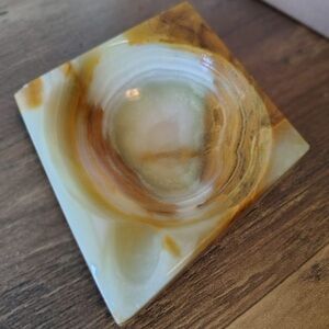 Vtg Onyx Ashtray Diamond Shape Neutral Beige Mid Century Retro Decorative Dish